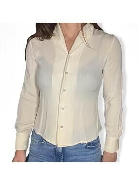 Sheer Silk Cream Button Up Shirt
